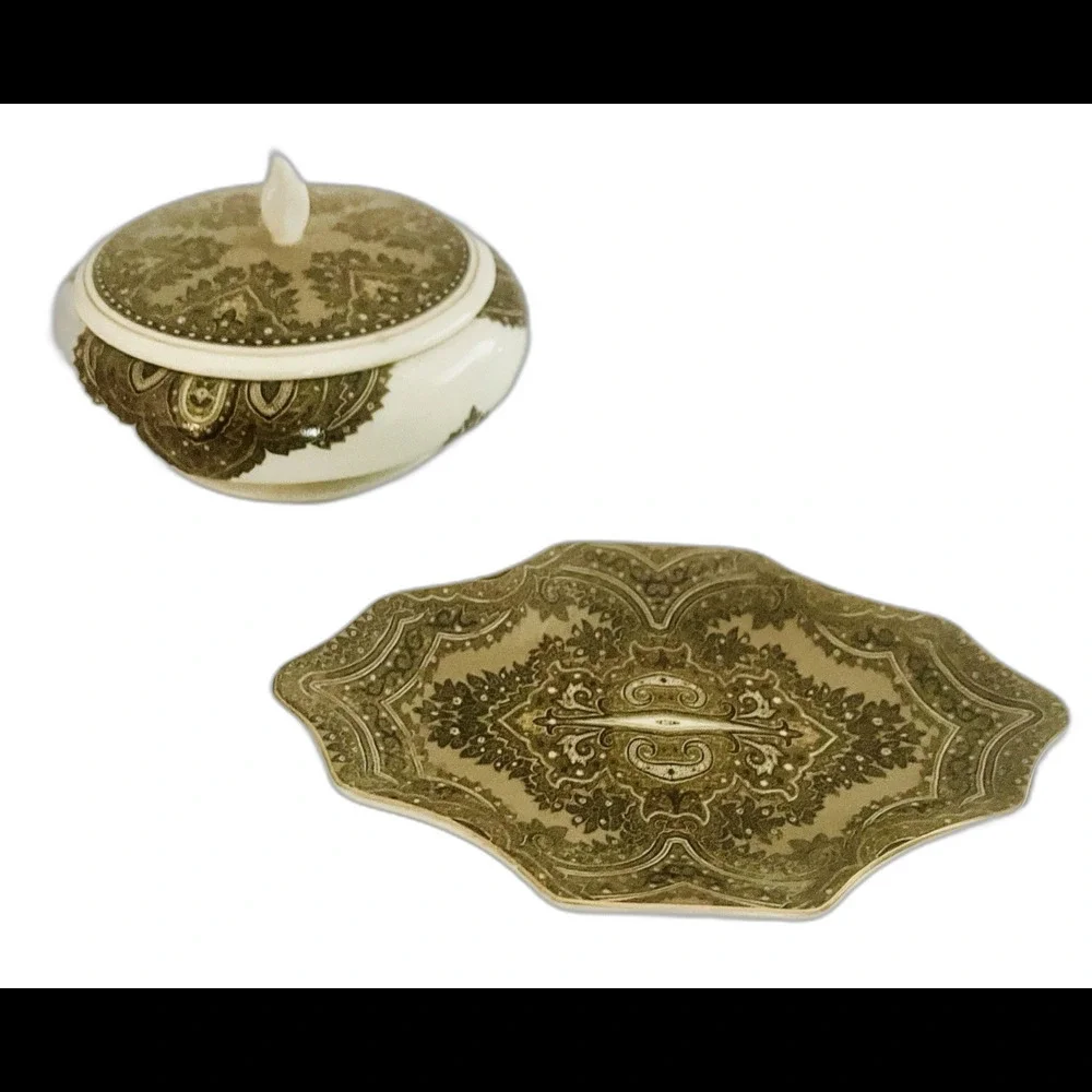 Vintage Croscill's Royal Paisley Glass Bathroom Accessories Bowl Jewelry Plate